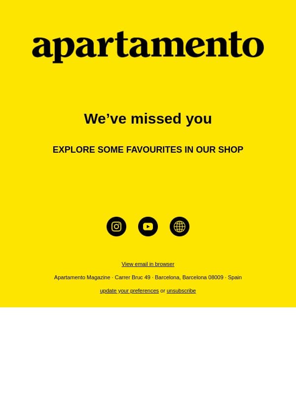 We've missed you! email from Apartamentomagazine