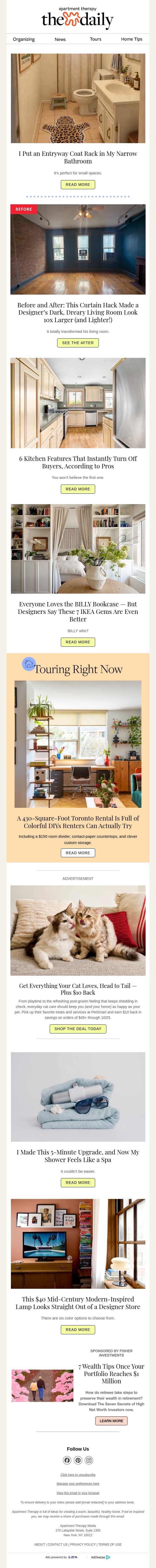 I Put an Entryway Coat Rack in My Narrow Bathroom email from Apartment Therapy screenshot