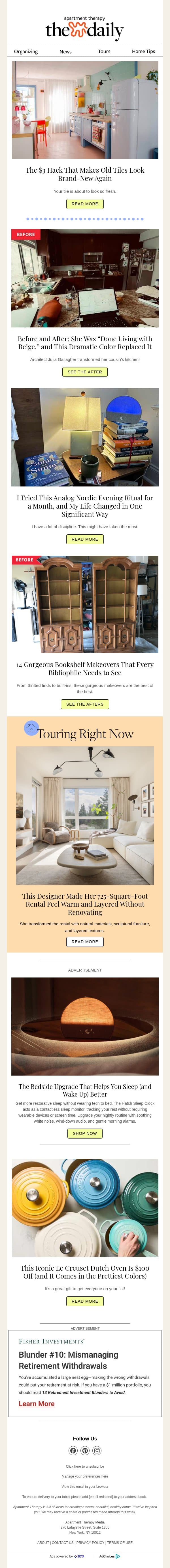 The $3 Hack That Makes Old Tiles Look Brand-New Again email from Apartment Therapy screenshot
