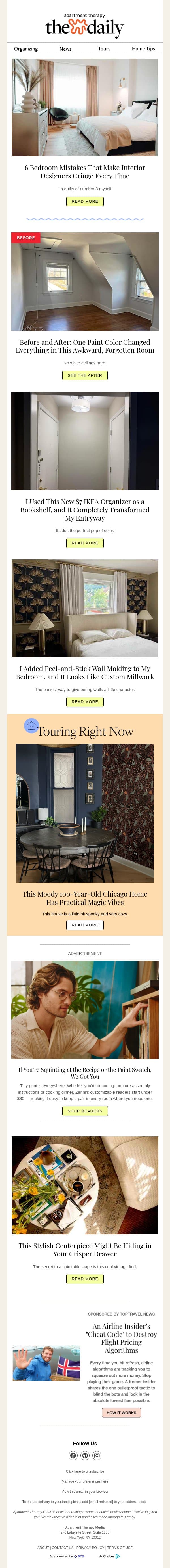 6 Bedroom Mistakes That Make Interior Designers Cringe Every Time email from Apartment Therapy screenshot
