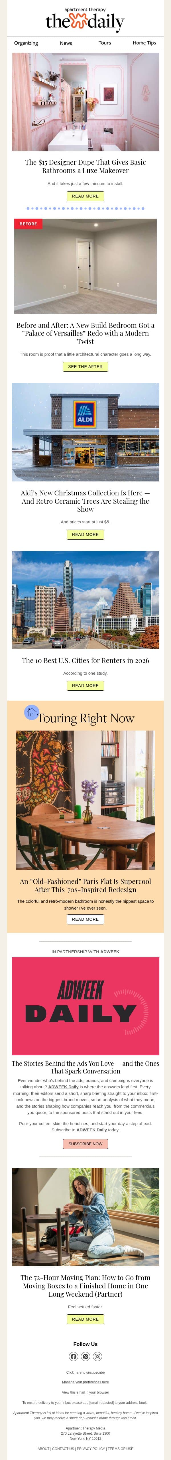 The $15 Designer Dupe That Gives Basic Bathrooms a Luxe Makeover email from Apartment Therapy screenshot
