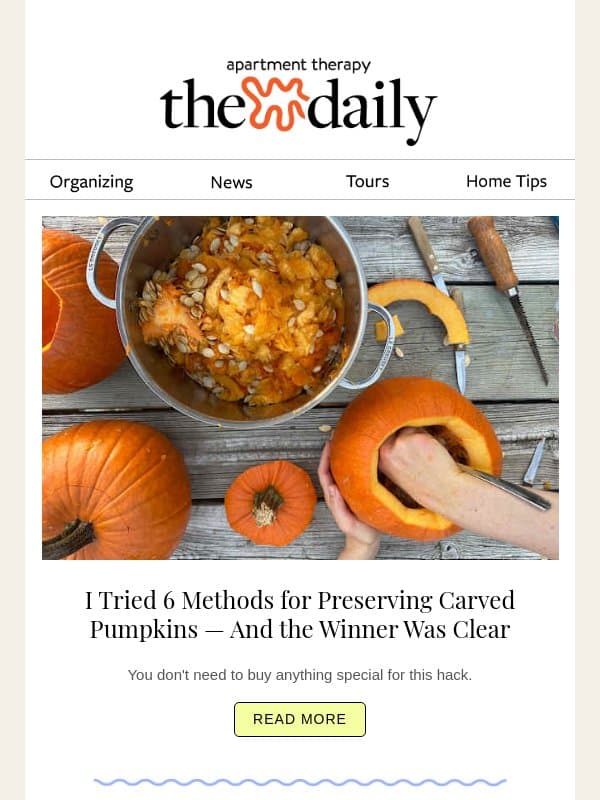 I Tried 6 Methods for Preserving Carved Pumpkins — And the Winner Was Clear email from Apartment Therapy