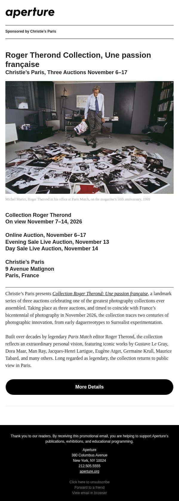 Roger Therond at Christie’s Paris email from Aperture screenshot