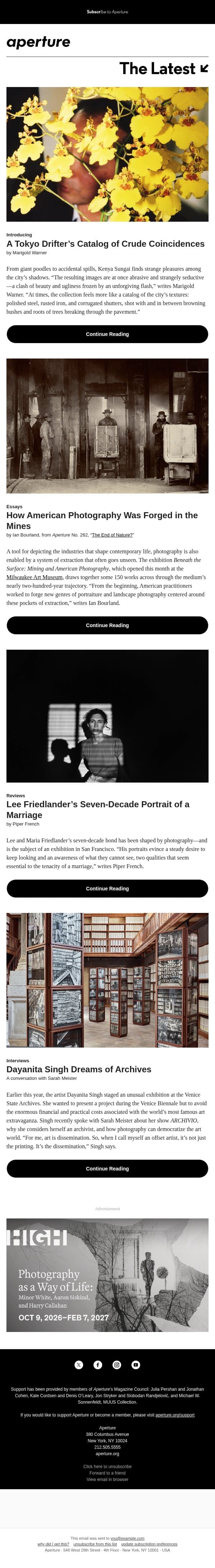 A Tokyo Drifter’s Catalog of Crude Coincidences email from Aperture screenshot