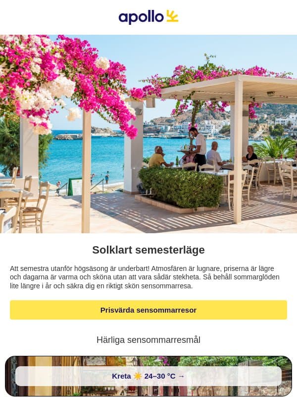 Förläng sommaren med en resa email from Apollo