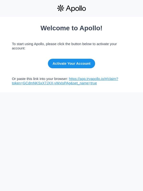 Activate Your Apollo Account email from Apollo.io screenshot