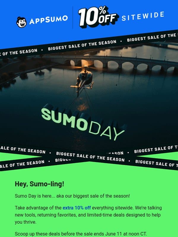The season's biggest sale is here! email from AppSumo