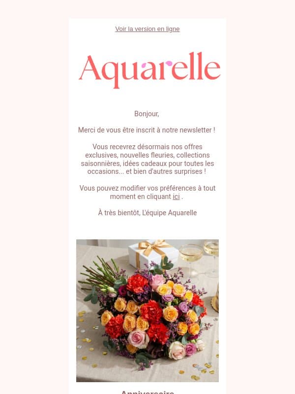 Merci pour votre inscription email from Aquarelle