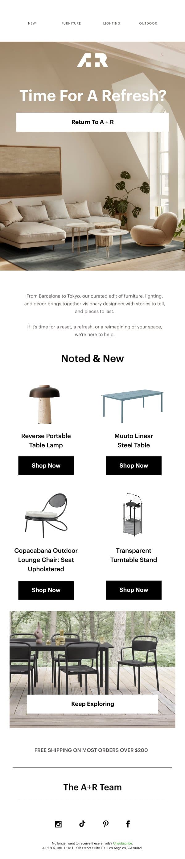 Reconnect with us & see what you’re missing email from A+R Store screenshot