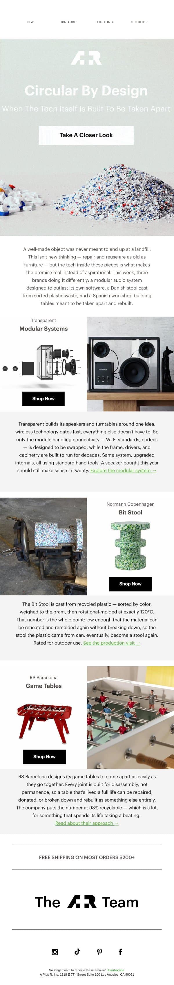 Circular By Design email from A+R Store screenshot