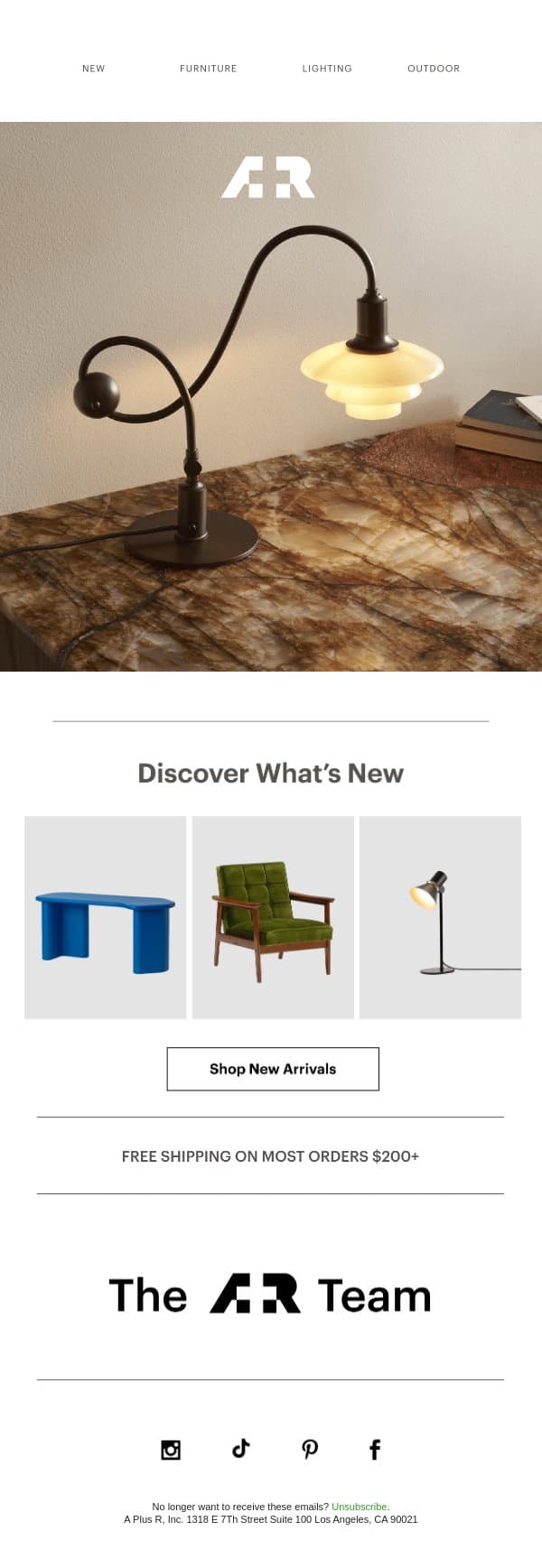 New Arrivals At A+R email from A+R Store screenshot