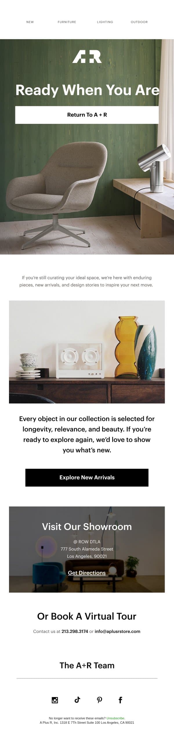 Let’s pick up where you left off 👋 email from A+R Store screenshot