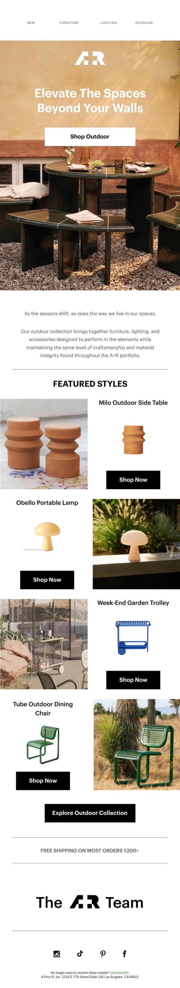 Extend your space beyond the interior email from A+R Store screenshot