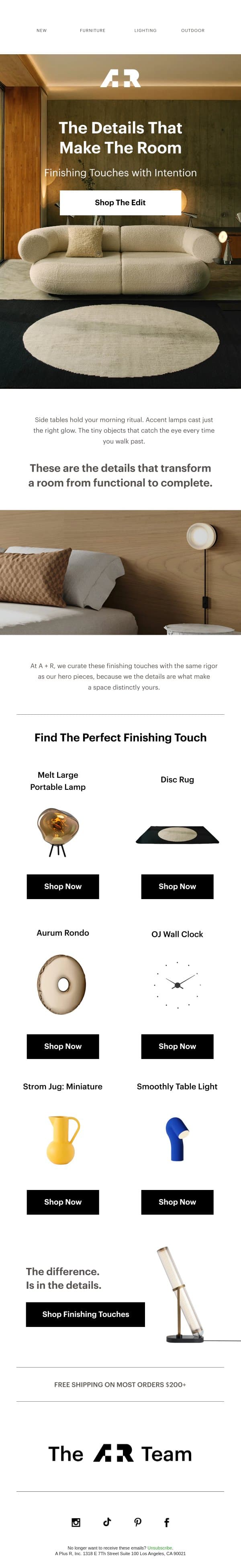 The details that make the room 🛋️ email from A+R Store screenshot