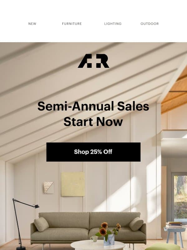 Semi-Annual Sales Start Now email from A+R Store
