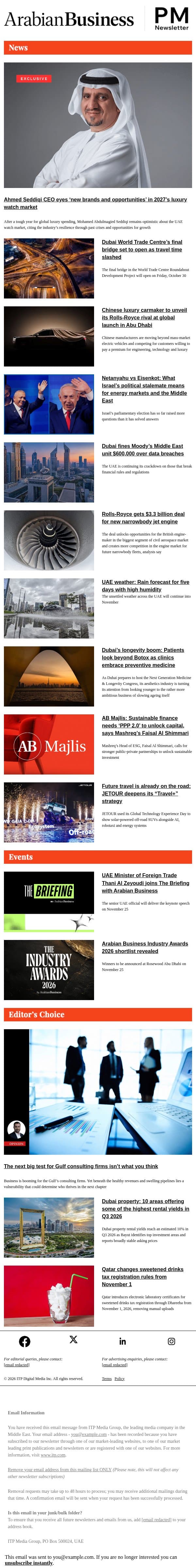 Ahmed Seddiqi CEO eyes ‘new opportunities’ in 2027 email from Arabian Business screenshot