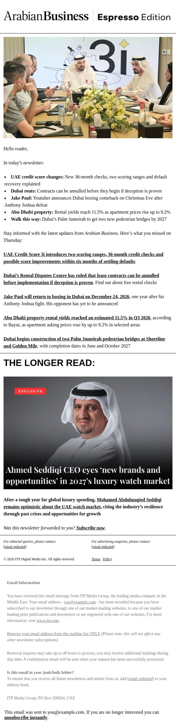 Dubai rental contracts can be cancelled before they begin if deception is proven email from Arabian Business screenshot