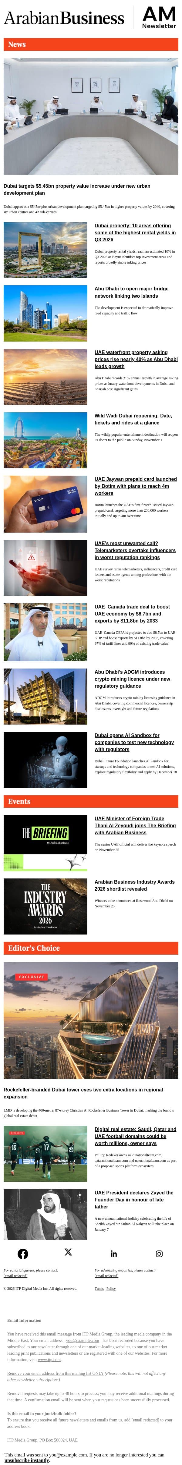 Dubai targets $5.45bn property value increase email from Arabian Business screenshot