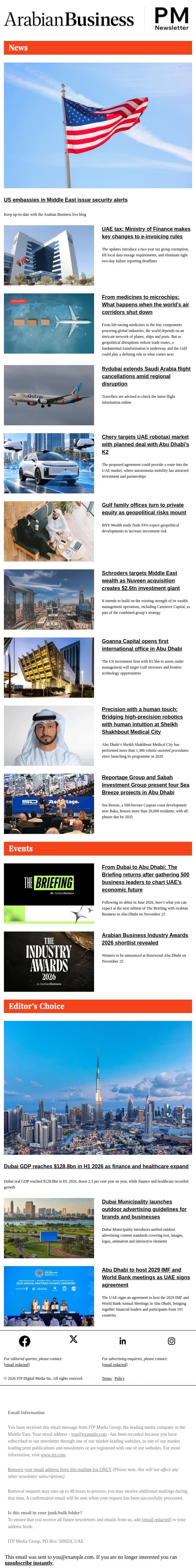 US embassies in Middle East issue security alerts email from Arabian Business screenshot