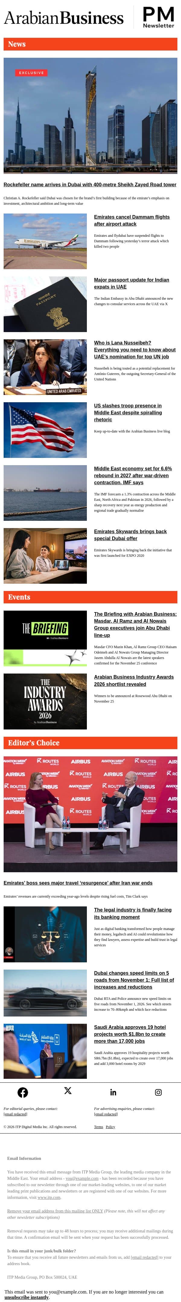 Rockefeller-branded tower in Dubai email from Arabian Business screenshot
