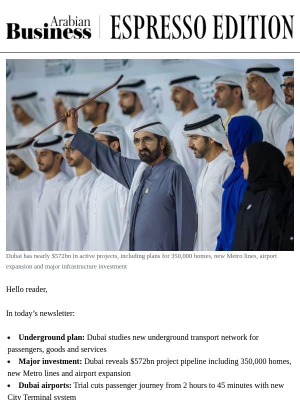 Could Dubai get a new underground transport network? email from Arabian Business