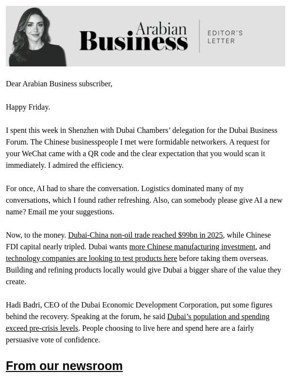 The view from Shenzhen email from Arabian Business