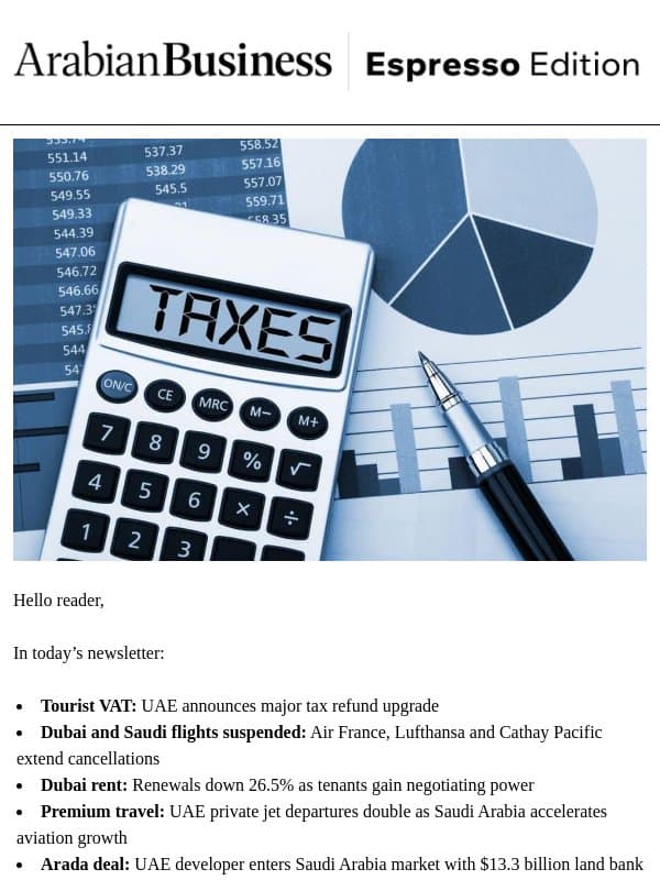 UAE announces major tax refund upgrade email from Arabian Business