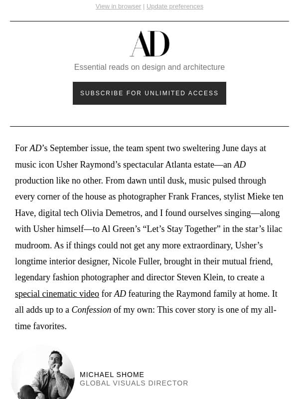 Inside the Making of Usher and Steven Klein's Cinematic Video email from Architectural Digest