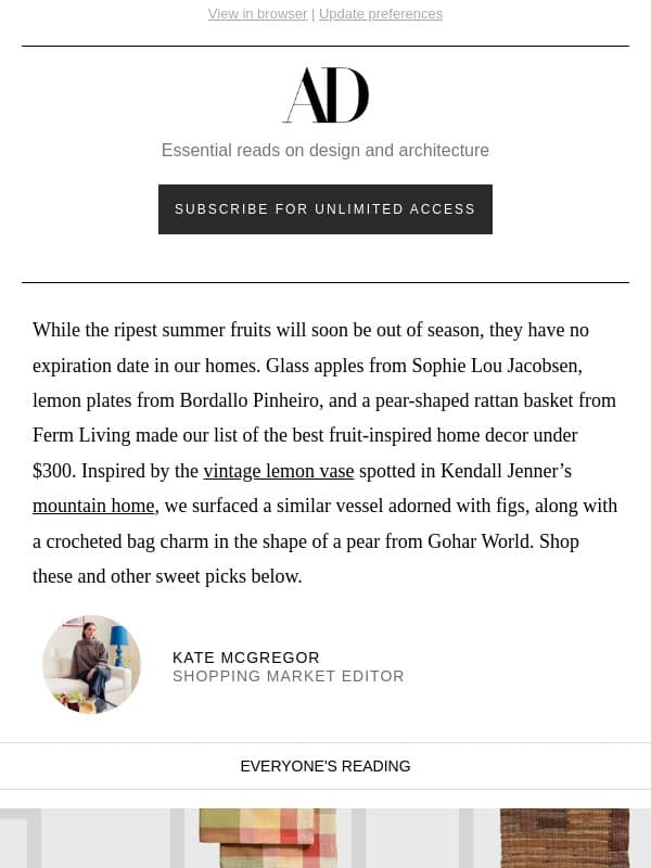 A Kendall Jenner-Approved Fig Vase and More Fruit-Themed Finds email from Architectural Digest