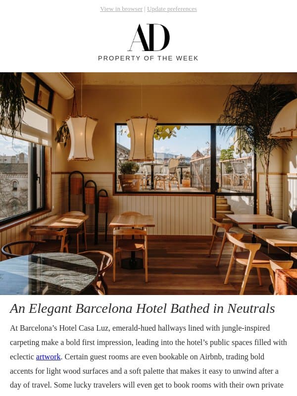 An Elegant Barcelona Hotel Bathed in Neutrals email from Architectural Digest