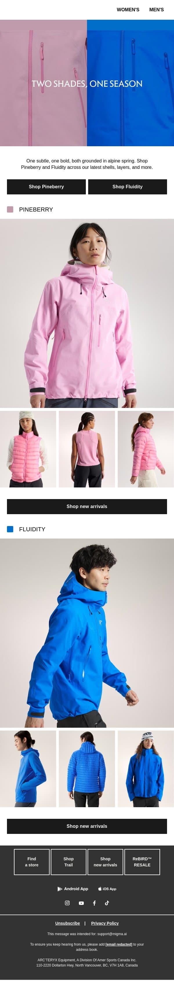 Spring's standout shades email from Arc'teryx screenshot