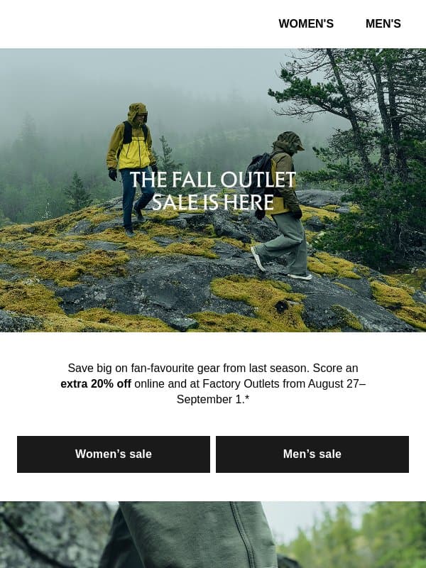 The Fall Outlet Sale is on email from Arc'teryx LEAF