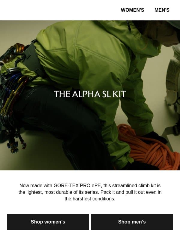 Climb deeper into the alpine with Alpha SL email from Arc'teryx LEAF