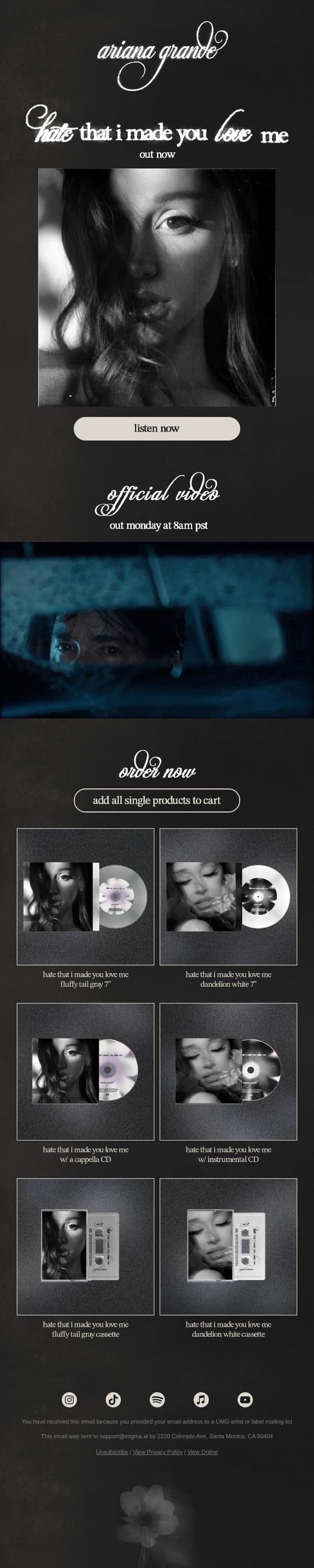hate that i made you love me ♡ out now email from Ariana Grande screenshot