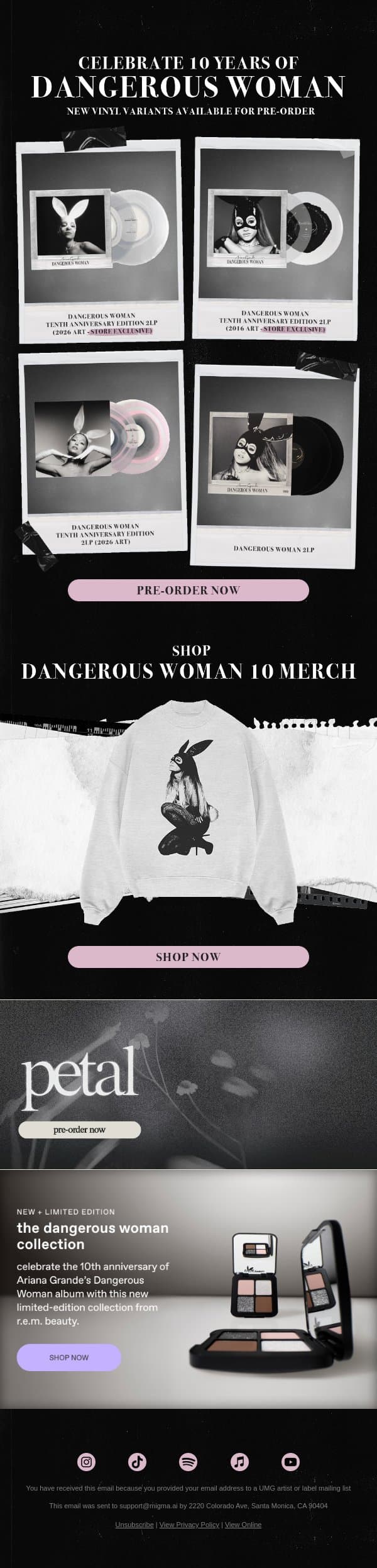 celebrating 10 years of Dangerous Woman ♡ email from Ariana Grande screenshot