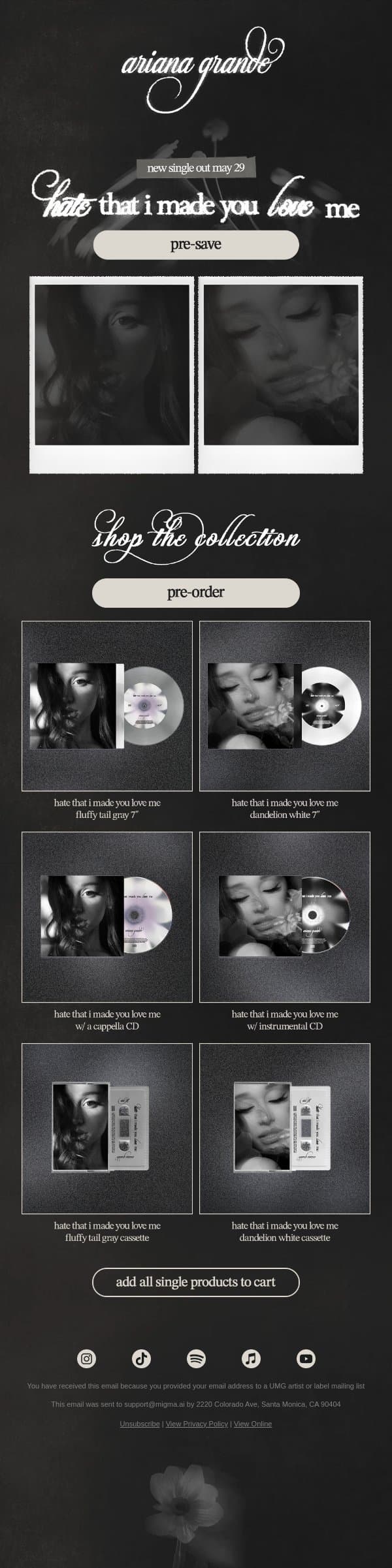 hate that i made you love me 5.29 email from Ariana Grande screenshot