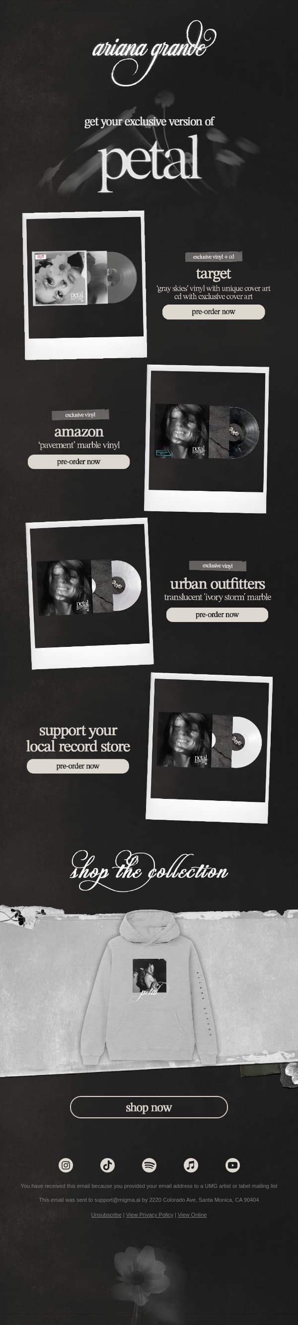 surprise! more exclusive variants of petal . ꕤ 。˚⋆ email from Ariana Grande screenshot