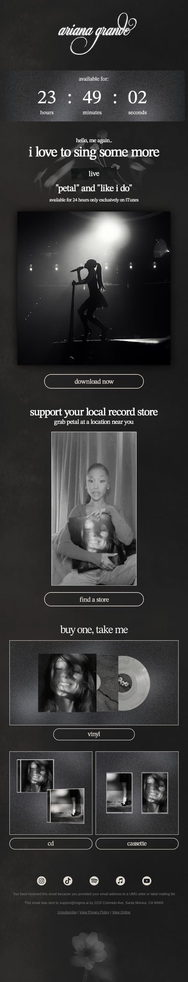 hello, me again.. i love to sing some more ꕤ。 email from Ariana Grande screenshot
