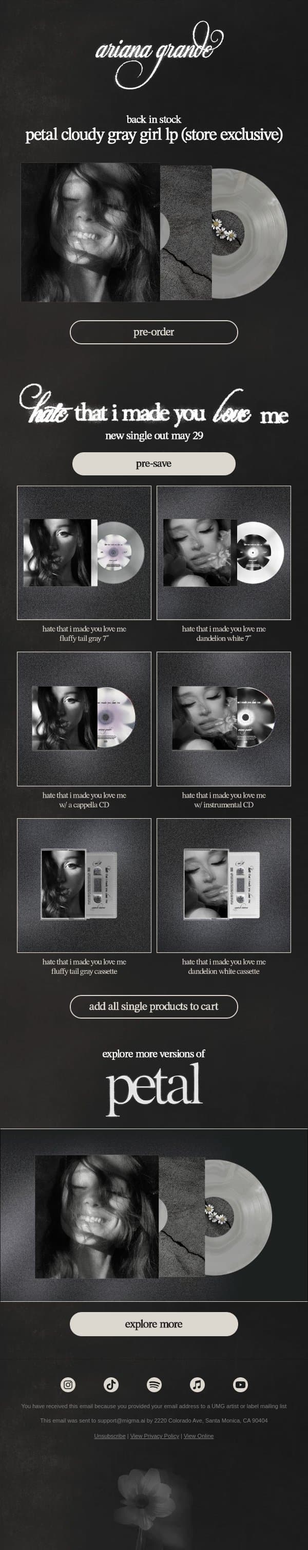 back in stock: petal cloudy gray girl lp ꕤ email from Ariana Grande screenshot