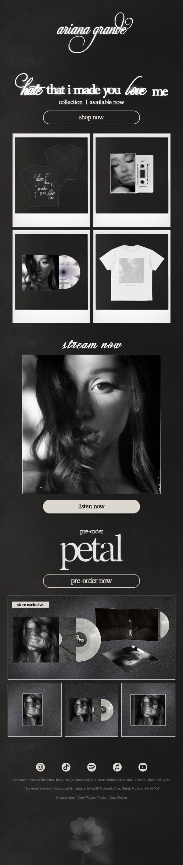 hate that i made you love me ♡ music, merch and more email from Ariana Grande screenshot