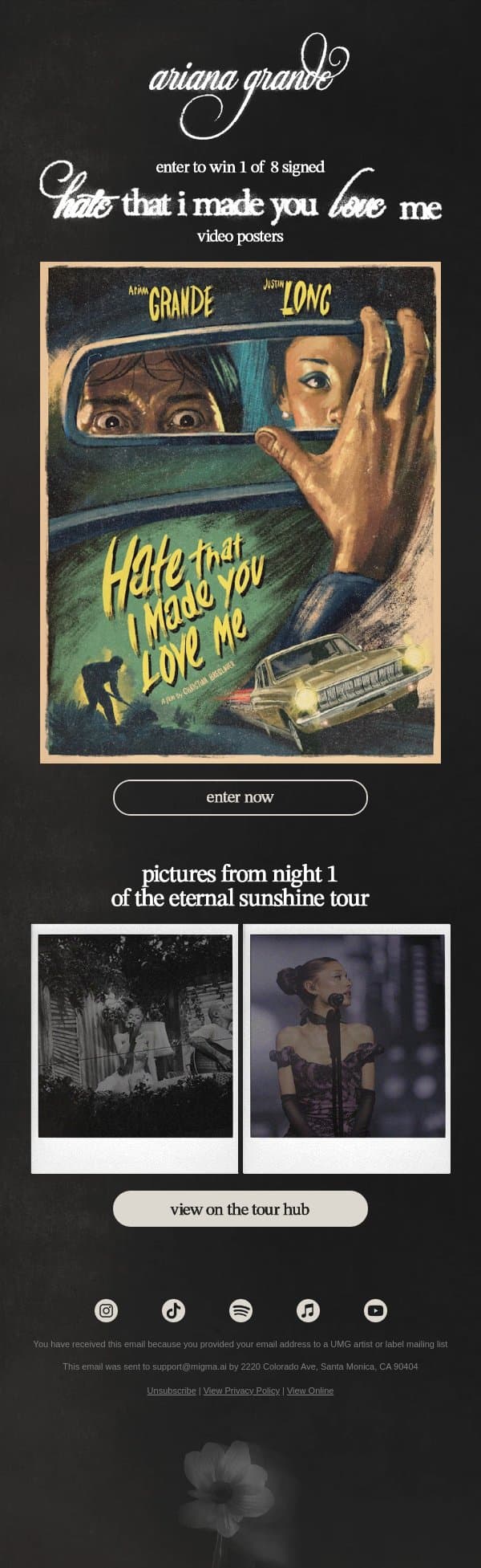 signed hate that i made you love me poster giveaway ♡ email from Ariana Grande screenshot