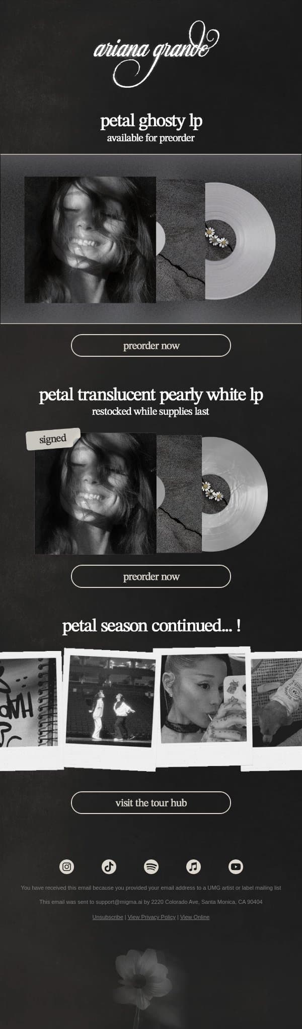 petal ghosty lp ꕤ available for preorder email from Ariana Grande screenshot