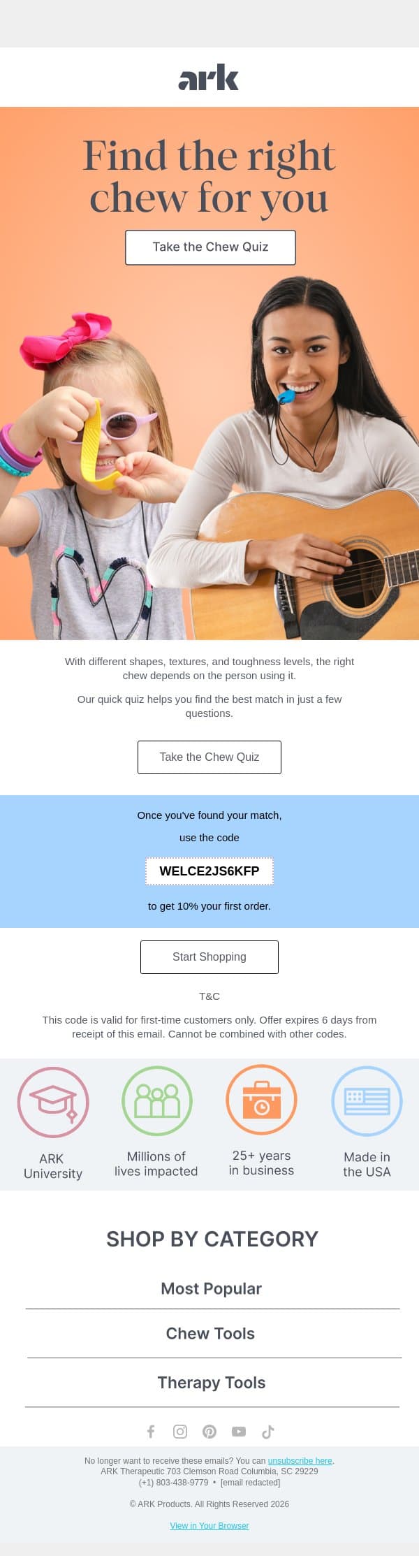Which chew is right for you? 🤔 email from ARK Therapeutic screenshot