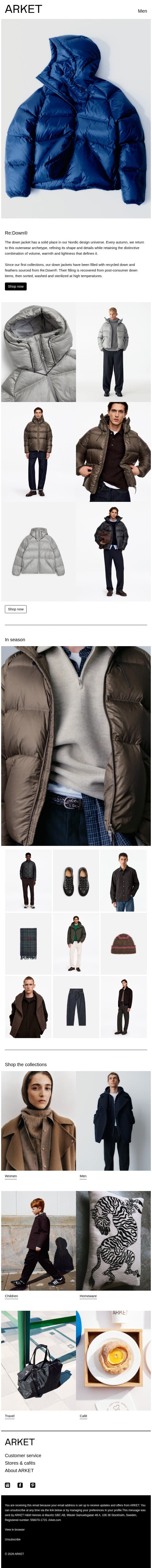 A new season with Re:Down® outerwear email from Arket screenshot