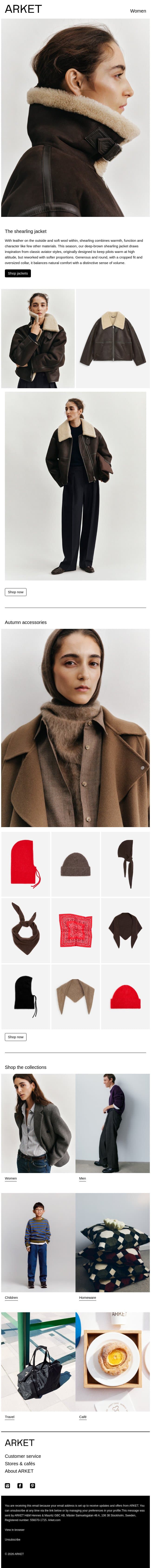 The shearling jacket, reimagined in deep brown email from Arket screenshot