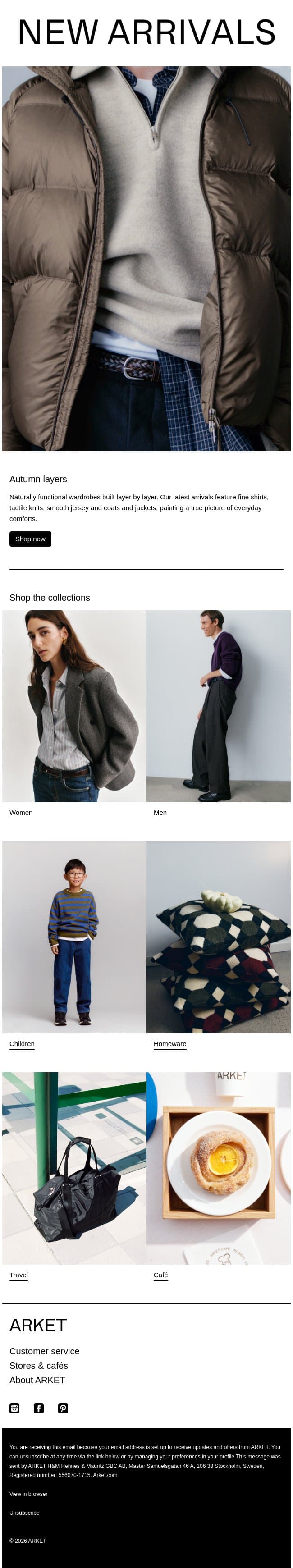 New menswear arrivals email from Arket screenshot