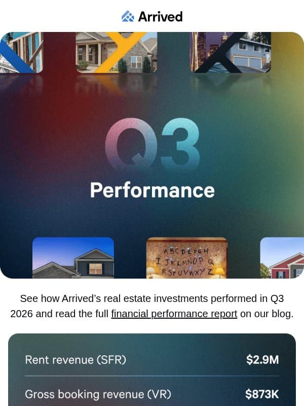 Arrived Q3 2026 Performance Update email from Arrived Homes