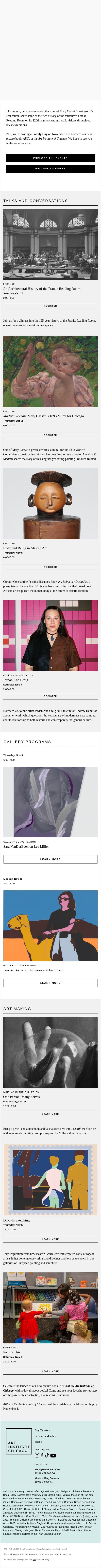 Upcoming Events: Mary Cassatt’s Lost Mural and More email from Art Institute of Chicago screenshot