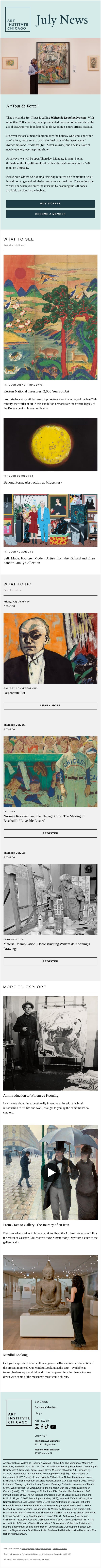 July News: Critics Love “Willem de Kooning Drawing” email from Art Institute of Chicago screenshot