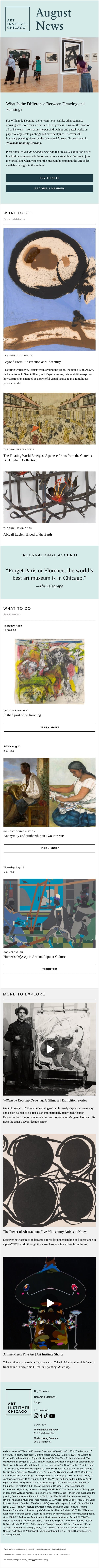 August News: Willem de Kooning’s Drawings Are Extraordinary email from Art Institute of Chicago screenshot